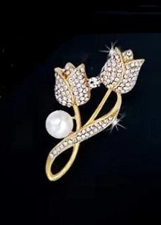 Fashion Jewelry- Tulip flower Brooch pin with Rhinestone crystals