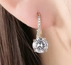 Fashion jewelry- Round Zircon Crystal Gold Color Dangle Hoop Earring