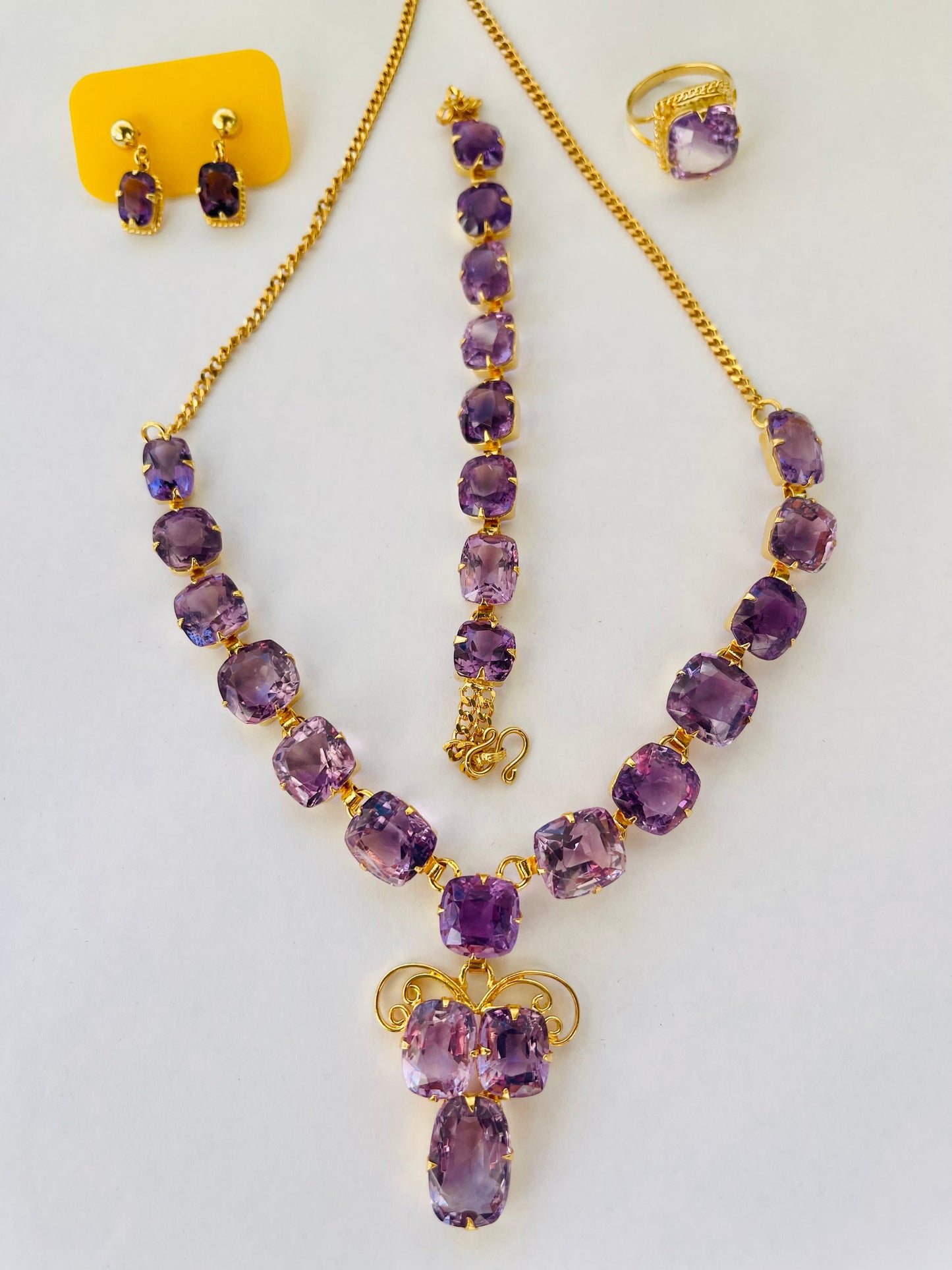 Natural Amethyst Necklace, Bracelet, Earring and Ring Set