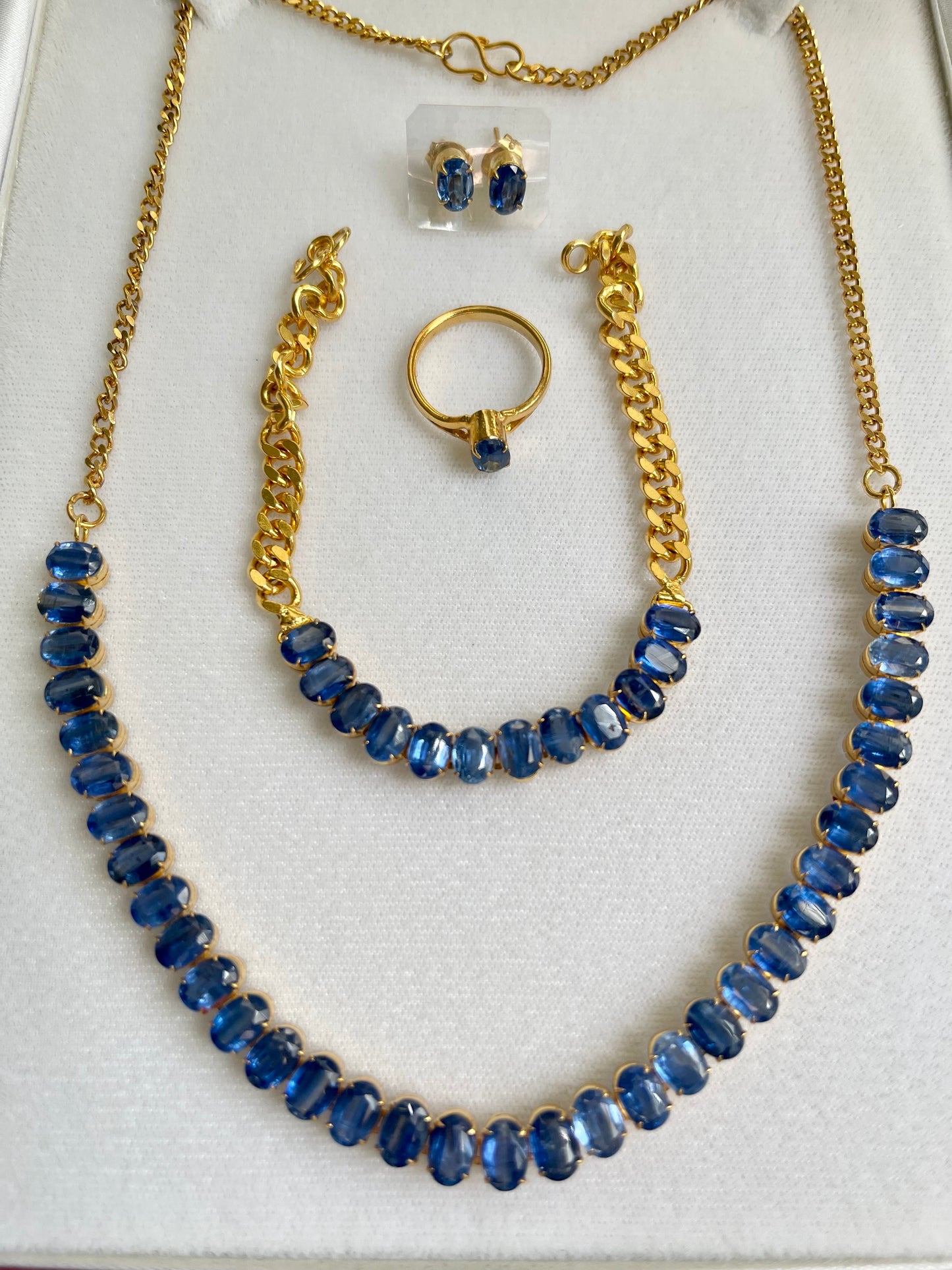 Natural Kyanite Necklace, Bracelet, Earring and Ring Set