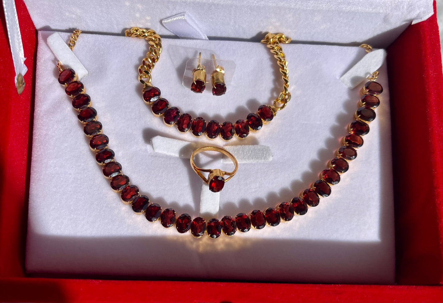 Natural Garnet Necklace, Bracelet, Earring, Ring Set