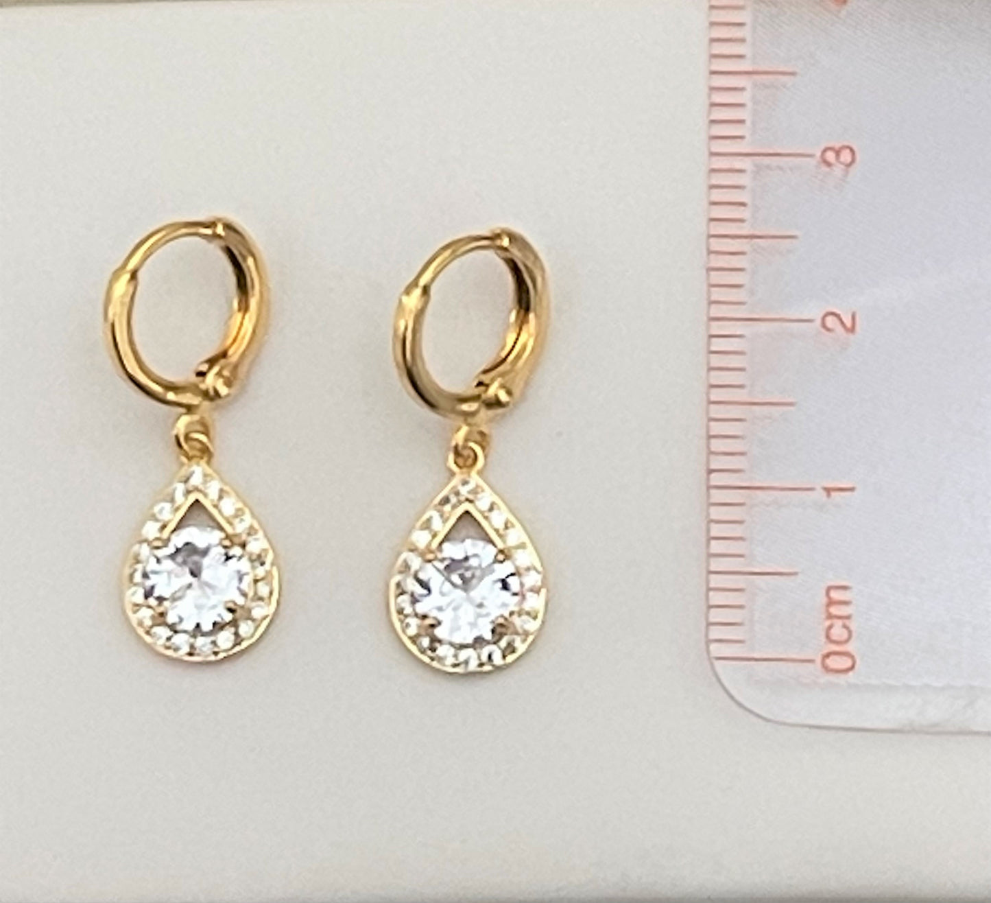 Fashion jewelry- Round Zircon Crystal Drop - Gold Color Dangle Hoop Earring