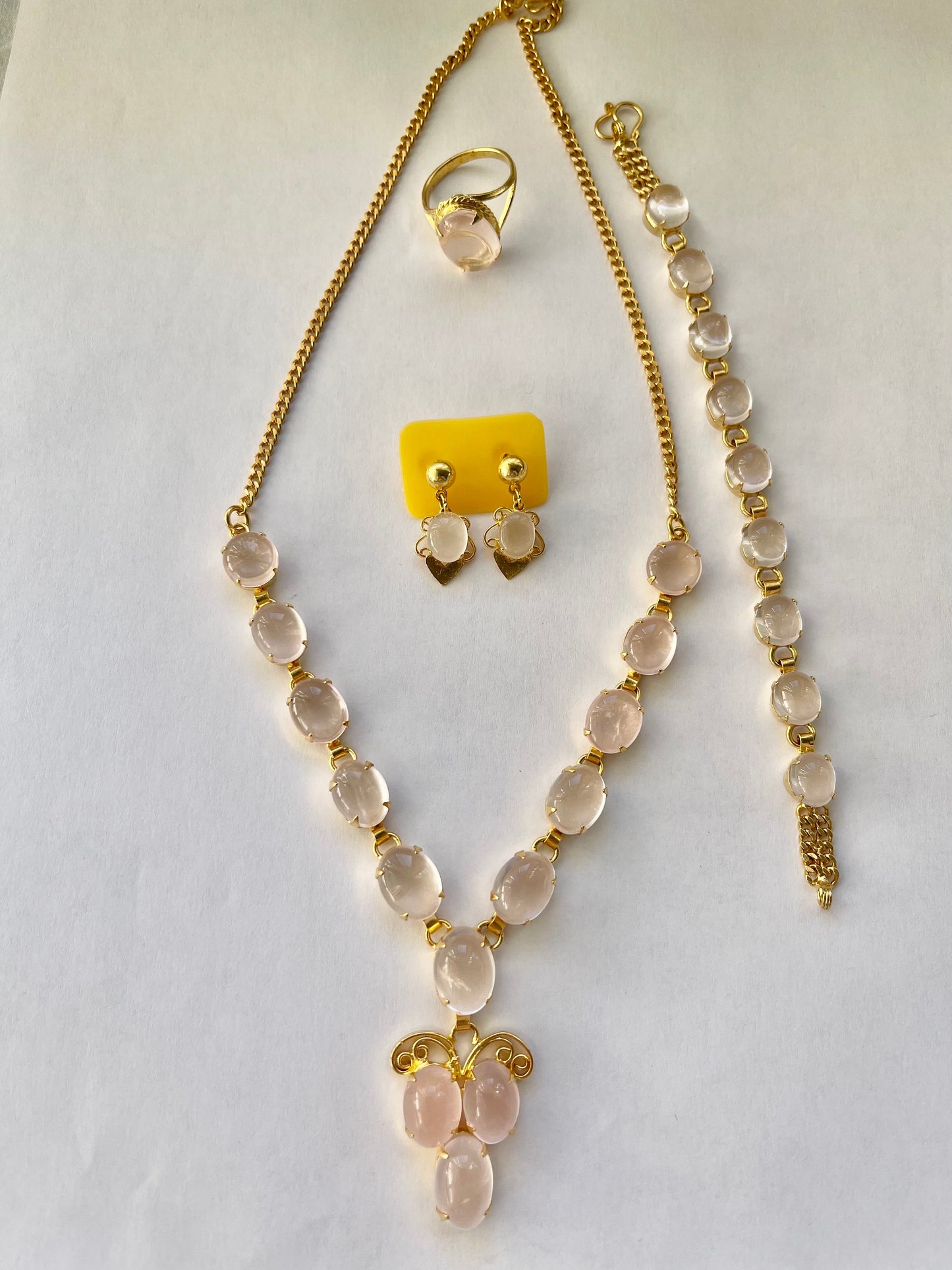 Natural Rose Quartz Necklace, Bracelet, Ring and Earring Set