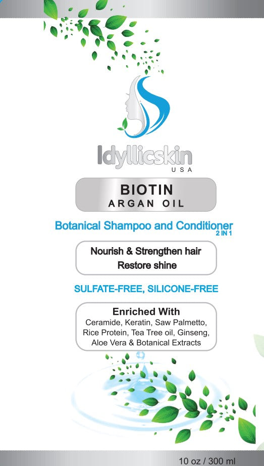 Biotin Argan oil Botanical Shampoo and Conditioner with hydrolyzed rice protein, Tea Tree oil, Saw Palmetto, Ginseng, Rosemary, Ceramide, keratin