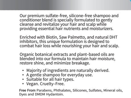 Biotin Argan oil Botanical Shampoo and Conditioner with hydrolyzed rice protein, Tea Tree oil, Saw Palmetto, Ginseng, Rosemary, Ceramide, keratin