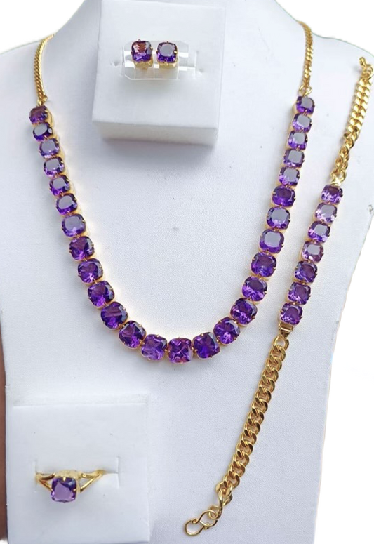 Natural Amethyst Necklace, Bracelet, Earring and Ring Set