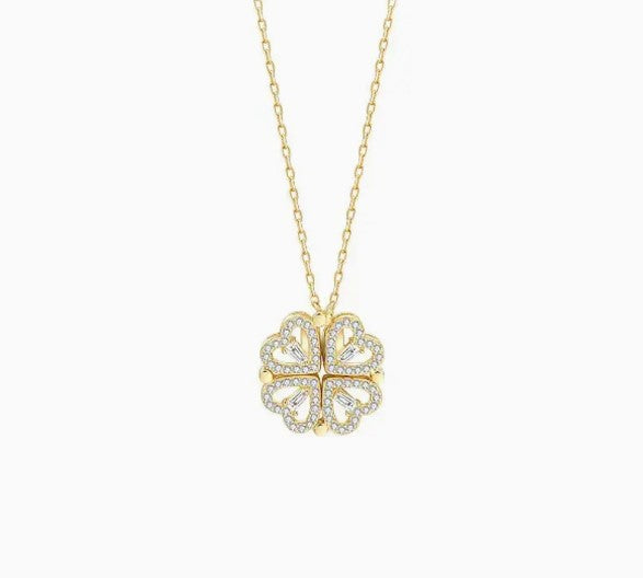 Four leaf Clover pendent necklace in heart shape