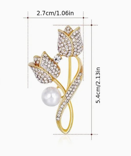 Fashion Jewelry- Tulip flower Brooch pin with Rhinestone crystals