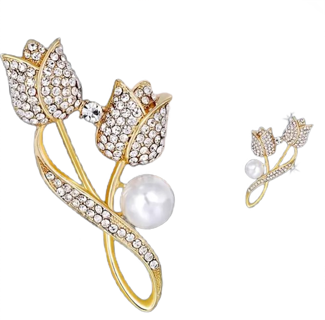 Fashion Jewelry- Tulip flower Brooch pin with Rhinestone crystals