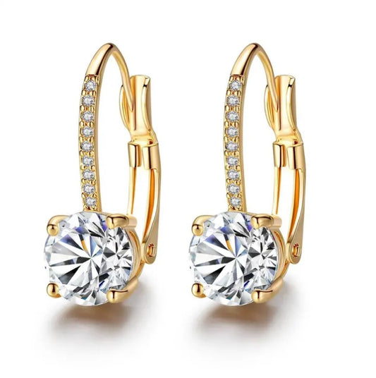 Fashion jewelry- Round Zircon Crystal Gold Color Dangle Hoop Earring