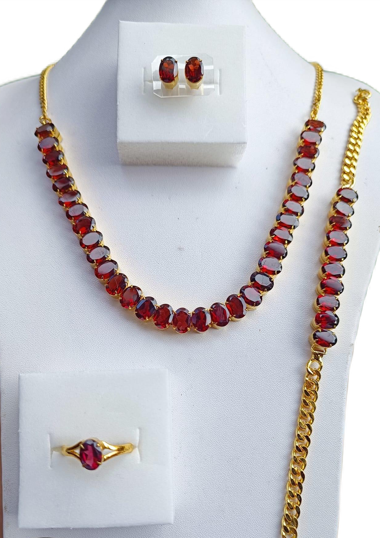 Natural Garnet Necklace, Bracelet, Earring, Ring Set