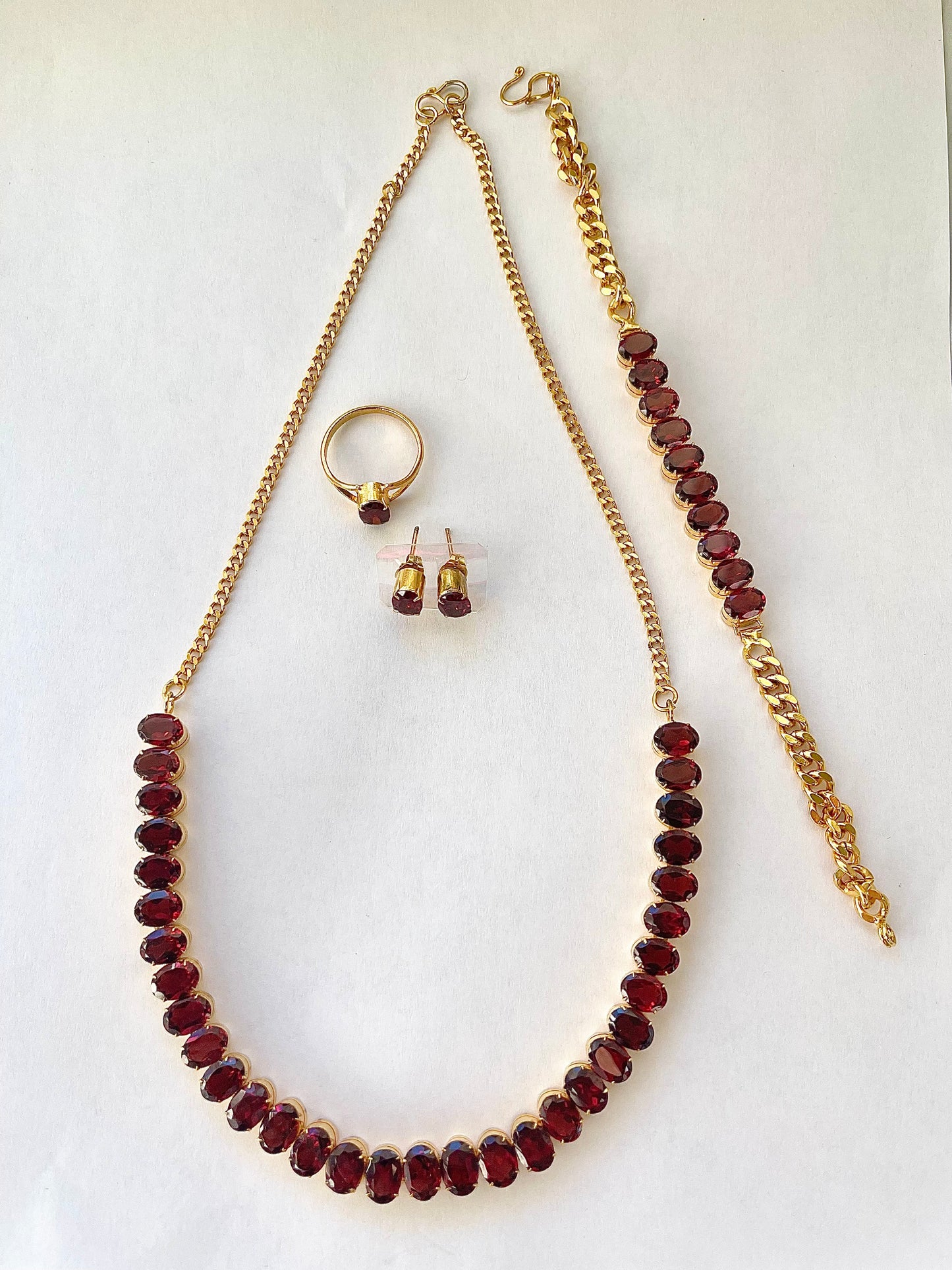 Natural Garnet Necklace, Bracelet, Earring, Ring Set