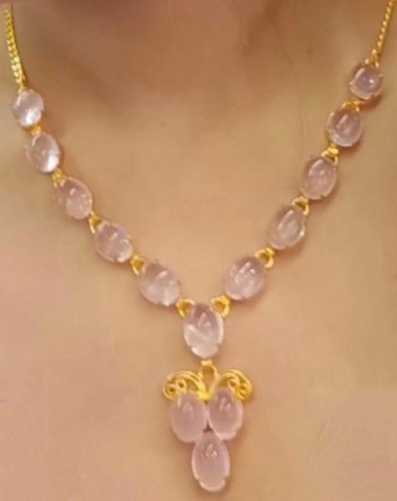 Natural Rose Quartz Necklace, Bracelet, Ring and Earring Set