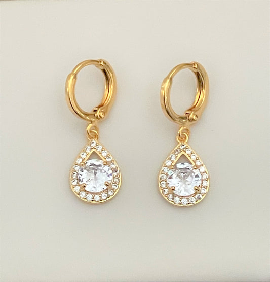 Fashion jewelry- Round Zircon Crystal Drop - Gold Color Dangle Hoop Earring