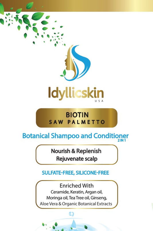 Biotin Saw-Palmetto Botanical Shampoo and Conditioner 2-in-1 with Tea tree oil, LIMITED TIME- ON SALE $9.99