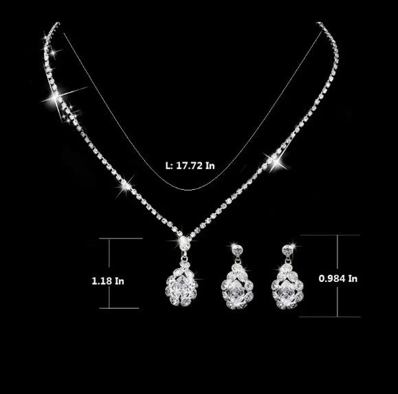 Fashion Jewelry- Simple Rhinestone Zircon Necklace and earring set