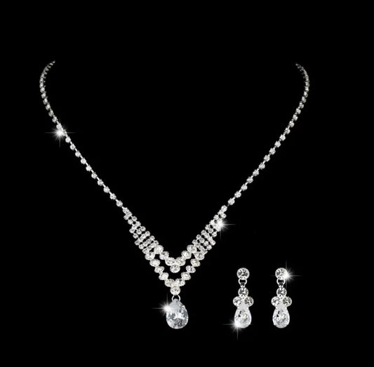 Fashion Jewelry- Waterdrop Rhinestone Zircon Necklace and earring set.