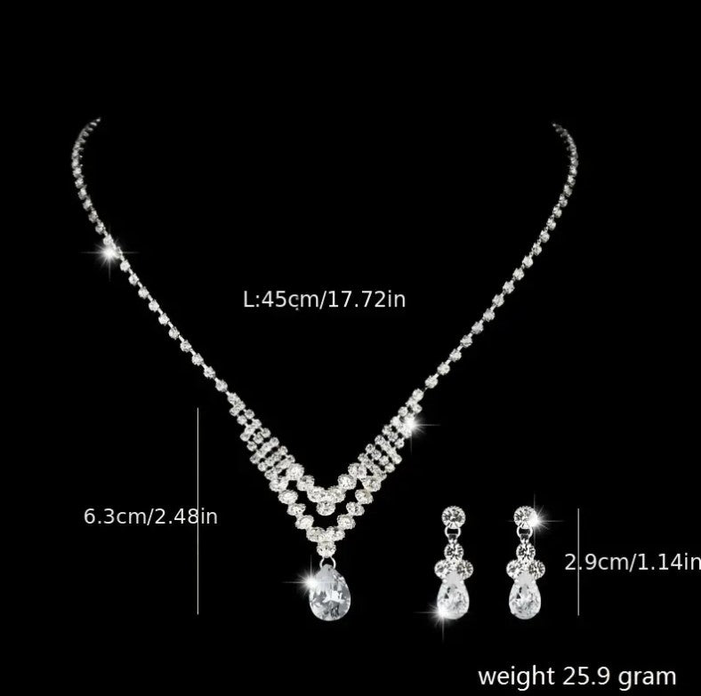 Fashion Jewelry- Waterdrop Rhinestone Zircon Necklace and earring set.